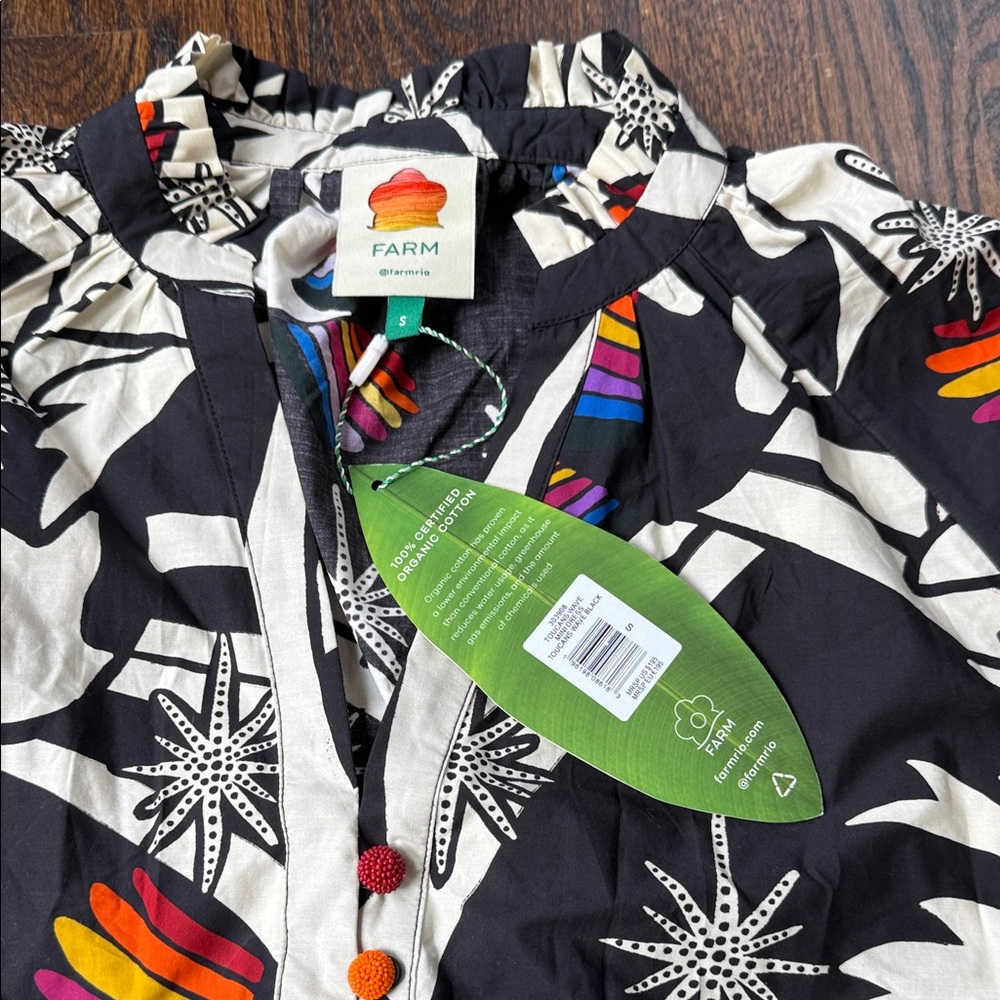 NWT  FARM RIO Toucans Wave Organic Cotton Mini Dress In Toucans Wave - Picture 3 of 16